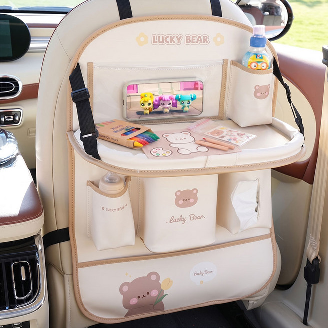 베베몽드 차량용 테이블 뒷좌석 수납함 킥커버 컵홀더 수납형, 베어브라운, 1개