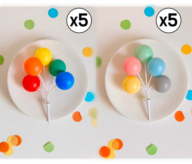 (10개입) 무지개 풍선 생일 토퍼 케이크 장식 컬러 벌룬 데코픽 파티용품 파티픽, 비비드+파스텔