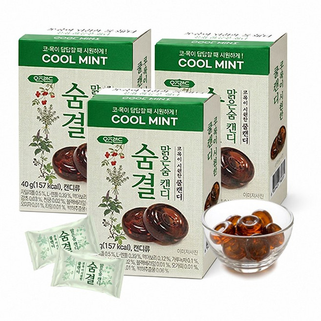 숨결 맑은숨 캔디 40g / 코목이 뻥 뚫리는 기관지캔디/미세먼지.감기.황사/시원한 허브.멘톨.자일리톨 블랜드, 3개