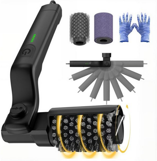 전기 바비큐 그릴 브러시 무선 및 충전식 파워 180 조절 가능한 360 회전 클리너 액세서리 야외용 자동 BBQ 선물 디어(블랙), Black