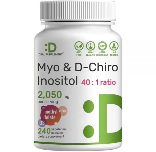 Myo-이노시톨 및 D-Chiro 여성용 이노시톨 보충제 (40:1) | 1회 제공량당 2 050mg | 식물성 캡슐 240개 | 엽산 비타민 D3 및 바이텍스 포함 | 호르, Myo-이노시톨 및 D-Chiro 여성용 이노시톨 보충, 1개, 0.4867917589277591 - 쿠팡