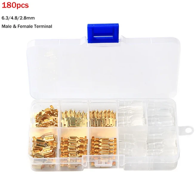 270/180/150/120pcs 절연 남성 여성 와이어 커넥터 2.8/4.8/6.3mm 전기 압착 단자 스페이드 모듬, 01 CHINA, 09 180pcs Gold