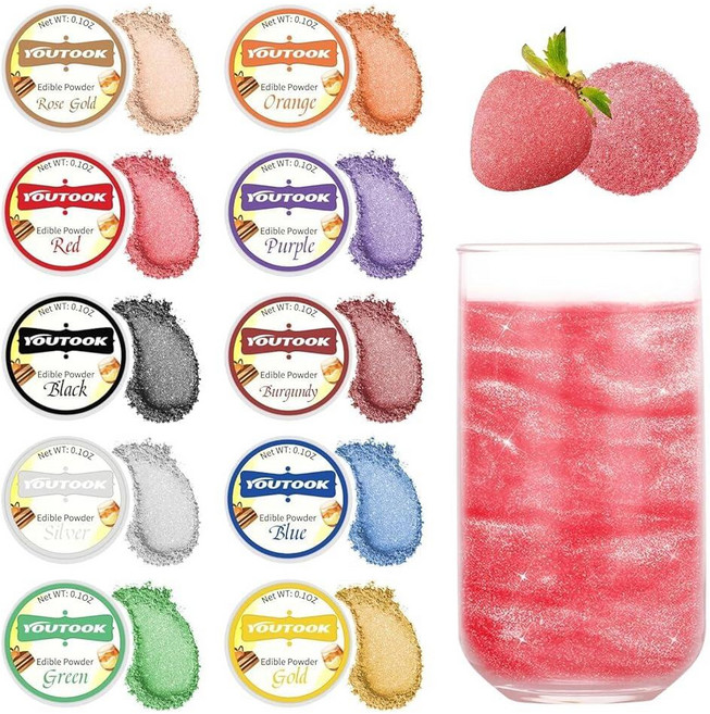 칵테일용 식용 글리터 10가지 색상 부활절 광택 먼지 식용 음료용 케이크 장식 계란 퐁당 딸기 컵케이크 사탕용 식품 등급 먼지 파우더, 10 Colors-1, 1