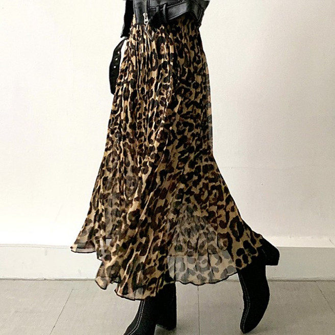 네모엔룩 여성용 호피쉬폰 스커트