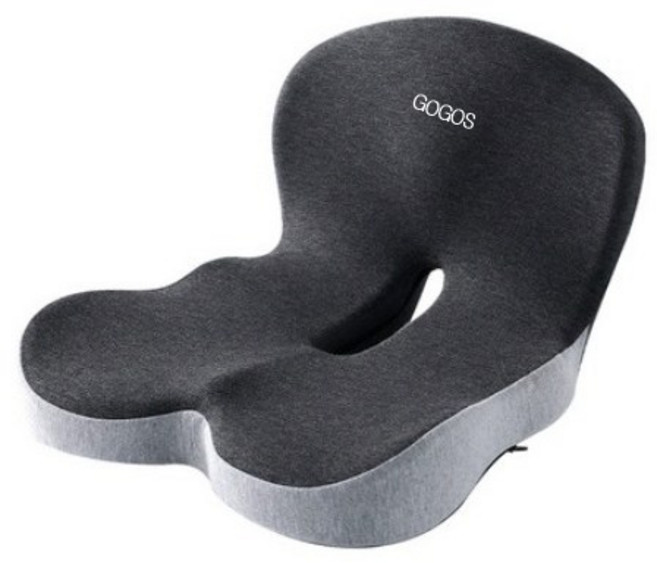 고고스 바른자세 메모리폼 일체형허리쿠션 사무실의자 꼬리뼈방석 등받이쿠션 환도선다, 투톤 그레이