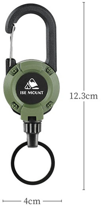OFFCURVE 아웃도어 분실방지 신축형 텔레스코픽 클립 - 접이식 키홀더 & 손목스트랩 3종 (낚시/등산/캠핑 겸용), 밀리터리 그린, 1개