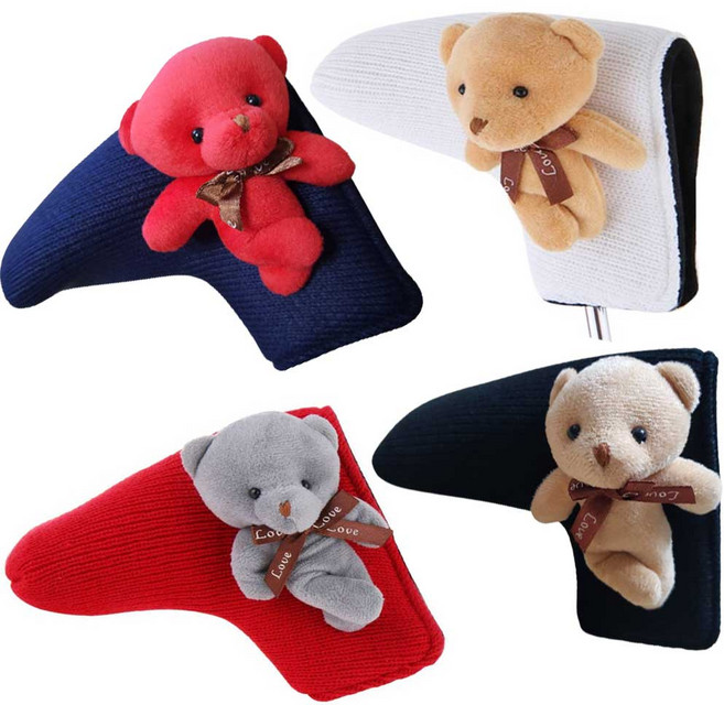 토토엘리 곰인형 퍼터 커버 골프 일자 자석형 블레이드 고급울소재, 네이비