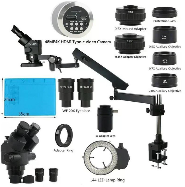 관절 암 기둥 클램프 3.5X-90X Simul Focal Trincular 스테레오 현미경 산업용 48MP 55MP HDMI Type-c PC, 48MP 4K HDMI Type-c