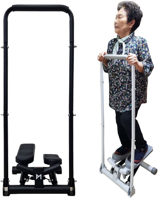 [25년 결산 세일]손잡이 스텝퍼 계단오르기 계단운동 실내스탭퍼 노인 어르신 실내운동기구, 화이트