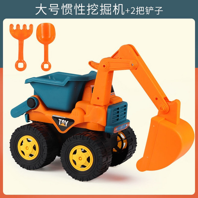 大號慣性工程車 玩具挖土機, B- 大號慣性挖掘機+鏟子釘耙, 1個