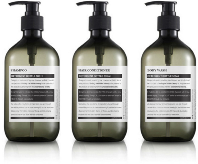 알루이 욕실 디스펜서 공병 500ml 3종 세트, 녹색병 3종세트, 1세트