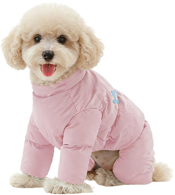 쭌스타 강아지 패딩 겨울옷 올인원 방한복 기모 애견옷 반려동물 일체형, 1개, 핑크