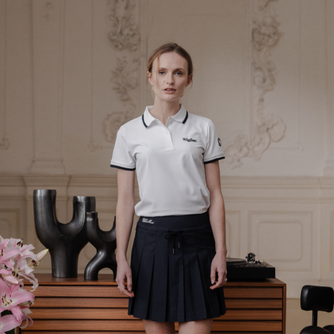 깔롱 여성 골프웨어 퍼포먼스 반팔 폴로 골프 티셔츠 카라티 화이트 네이비