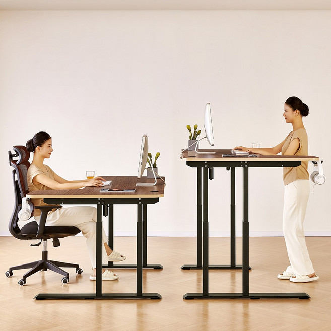 아우스 GE03 코너형 전동모션데스크 책상 700폭 25mm상판 듀얼모터모션데스크 쿼드형 전동 모션데스크 컴퓨터책상, 월넛 상판+블랙 프레임(L)