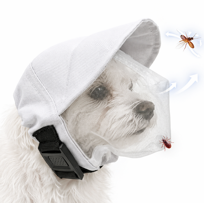 렛츠독 강아지 진드기 해충 방지 벌레 자외선 차단 망사 모자 페이스커버, 1개, 화이트메쉬