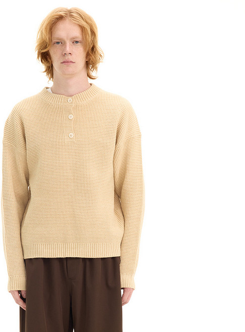 UNF 올드 머니 스타일 중량 와플 니트 스웨터 미국식 캐주얼 반 오픈 카라 라운드 넥 상의 남녀 가을 겨울