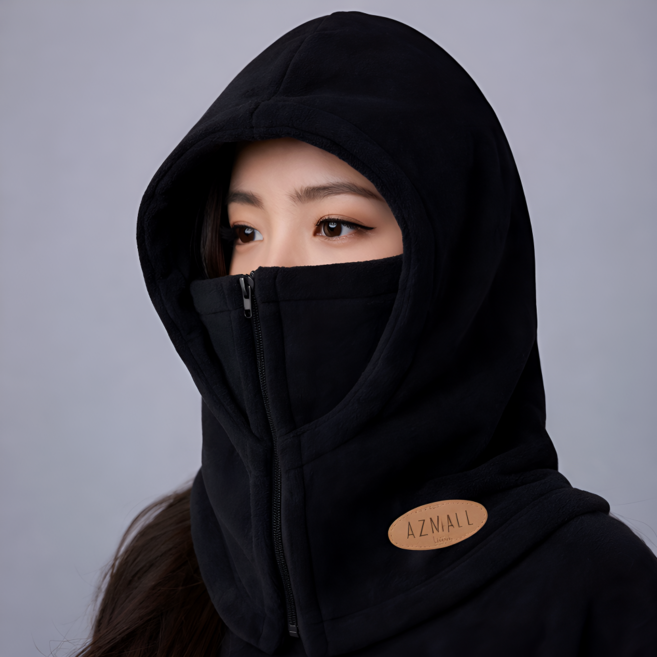 아즈몰 바라클라바 남녀공용 3in1 방한 넥워머 모자 등산 오토바이 지퍼형, 블랙, 1개