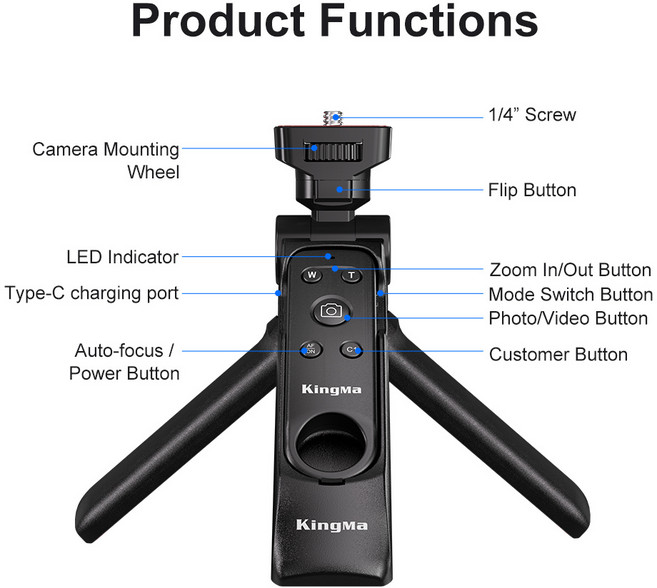 호환 KingMa-카메라 리모콘 무선 촬영 그립 캐논 R8R5R10R50200DM6M200을 사용한 사진 비디오 블로깅용 삼, Black, 1개