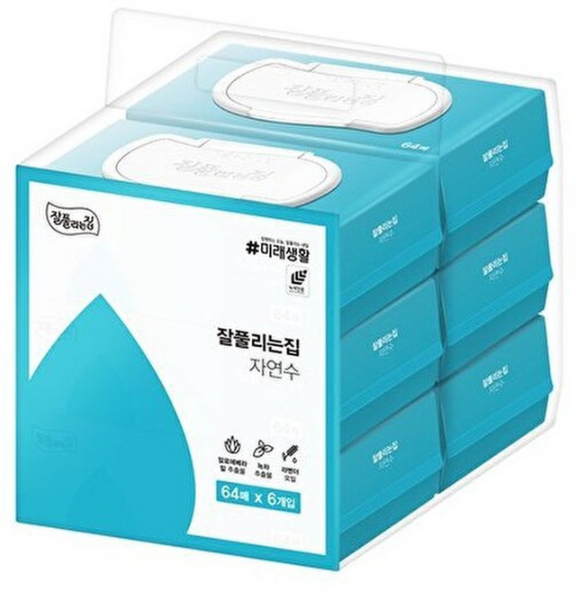 잘풀리는집 자연수 물티슈 64매 x 6입 x 1팩, 1개