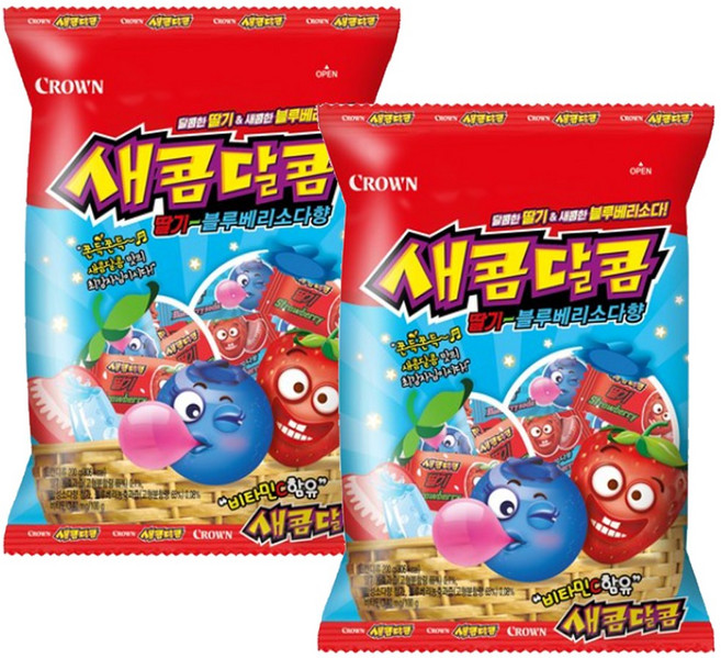 크라운 새콤달콤 딸기 블루베리소다, 200g, 2개