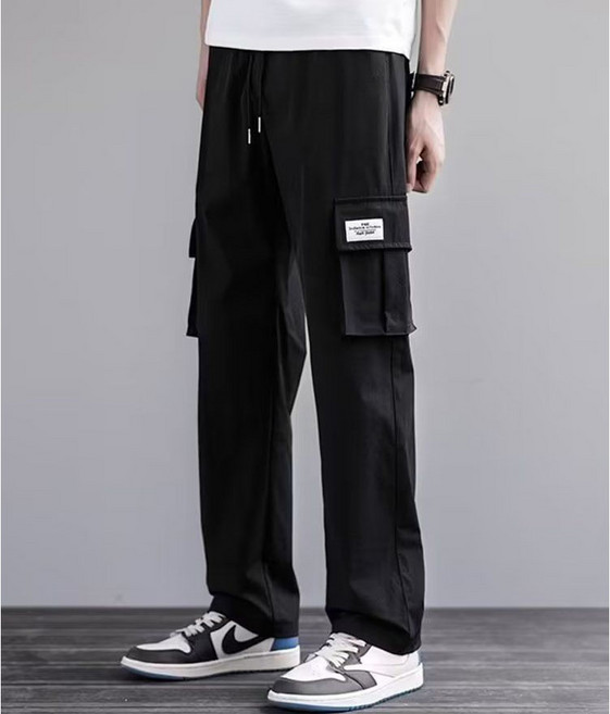 MAKABORO 남성 카고 바지 여름 얇은 슬랙스 링클프리 통기 트레이닝 캐주얼 바지