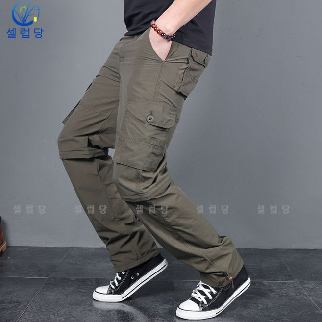 셀럽당 아웃도어 등산 바지 남 여름 얇은 다포켓 카고 바지 남 와이드 카고 바지 남 2단 바지 탈부착 가능