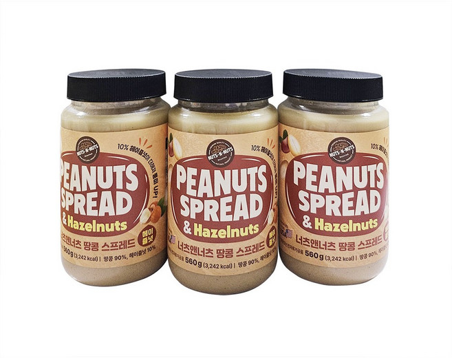 너츠앤너츠 무가당 100% 땅콩스프레드 헤이즐넛 땅콩버터 560g*3개세트 총1680g상미기간 임박
