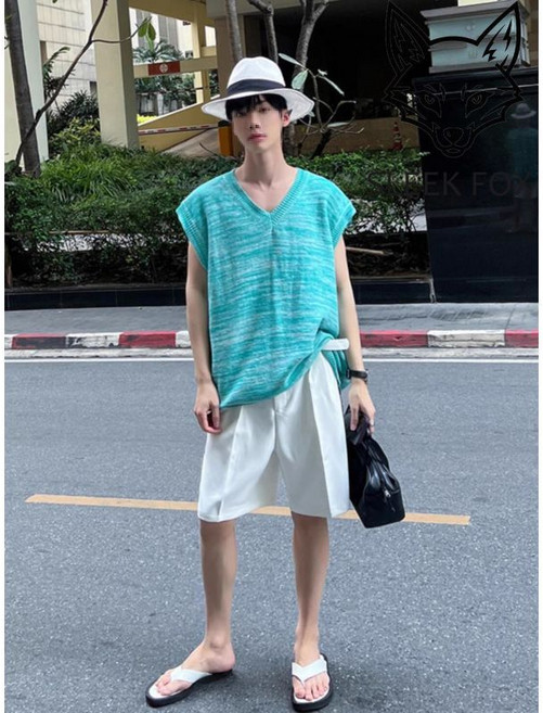 日系垂感西裝短褲 冰絲男夏薄款寬鬆直筒五分褲