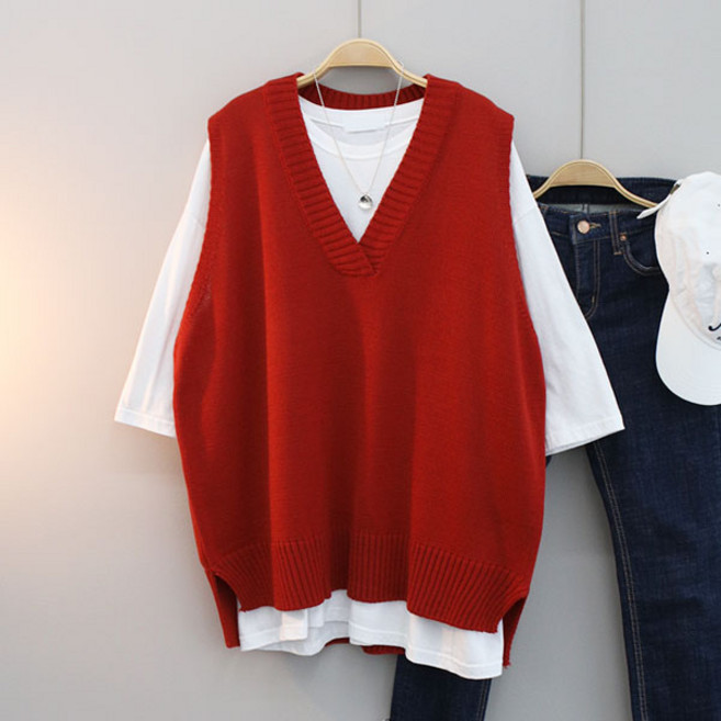 여성용 빅사이즈 오버핏 베스트 박스핏 오버사이즈 루즈핏 니트조끼