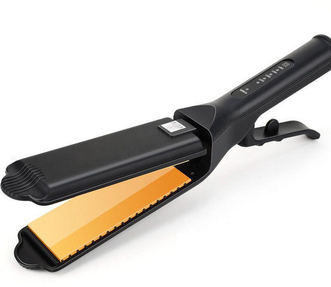 造型師專用 玉米鬚夾板 四檔溫度調控 寬面板 陶瓷玉米鬚夾板, 黑色, 平夾板