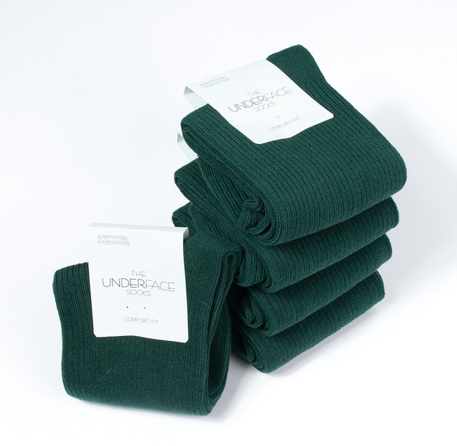 [국산] 언더페이스 남녀공용 프리미엄 탄탄 골지 양말 5족 세트 흘러내림 방지 이중밴드 패션 단색 [23색상]