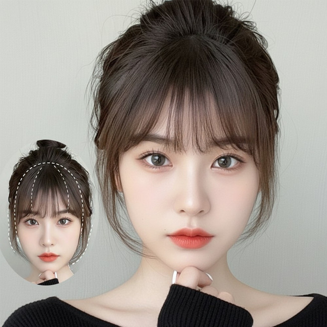 피플피 여성 시스루뱅 사이드뱅 인모 앞머리 가발, 1개, 자연갈색