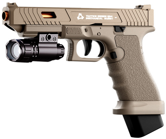 TTIG34 GLOCK 軟彈槍 機械連發 科教模型, 槍燈版-沙漠黃, 1個