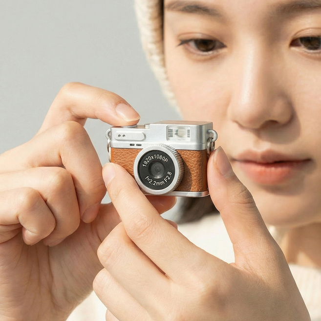 도파밍 미니카메라 키링캠 초소형 레트로 키링 카메라, DPM-25113(브라운)