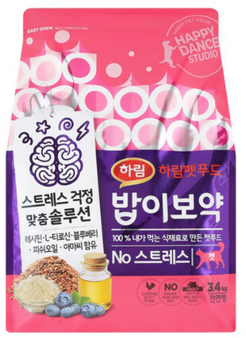 하림펫푸드밥이보약 고양이 기능성 사료, 스트레스완화/안정/집중력관리, 3.4kg, 1개