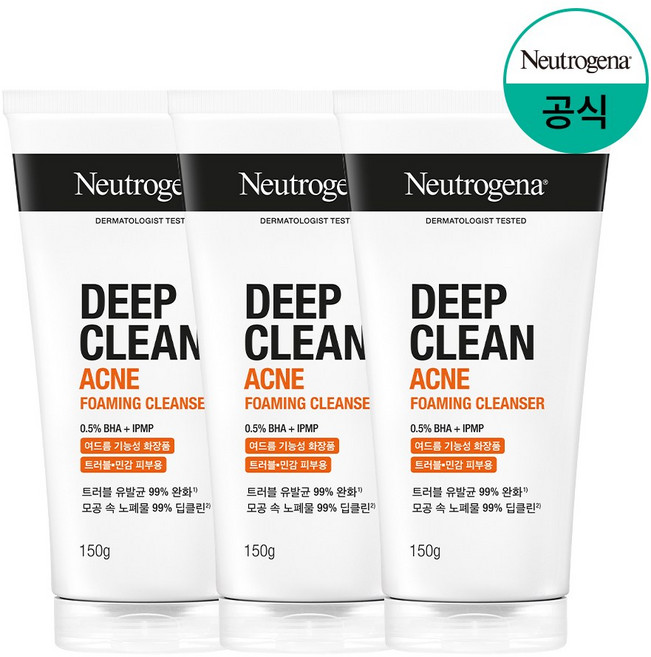 뉴트로지나 딥 클린 아크네 포밍 클렌저, 150g, 3개
