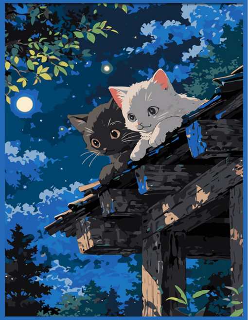 온메이드 DIY 명화그리기 그림그리기 세트 MD-220, 1개, 52 달빛 냥이