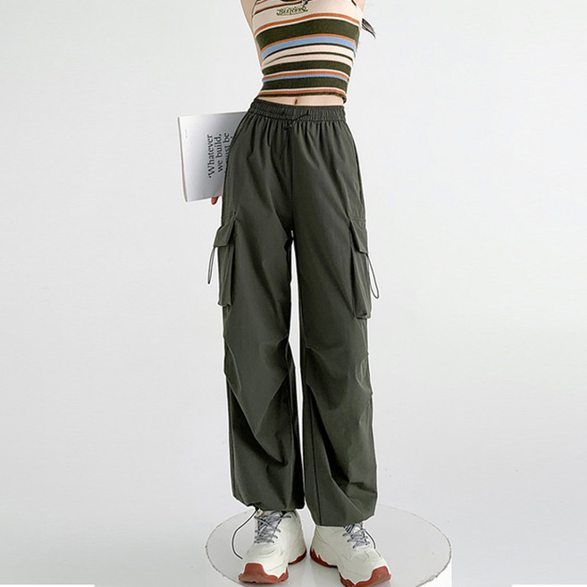 양놀 여자 밴딩 하이웨스트 와이드 핏 카고 조거 팬츠