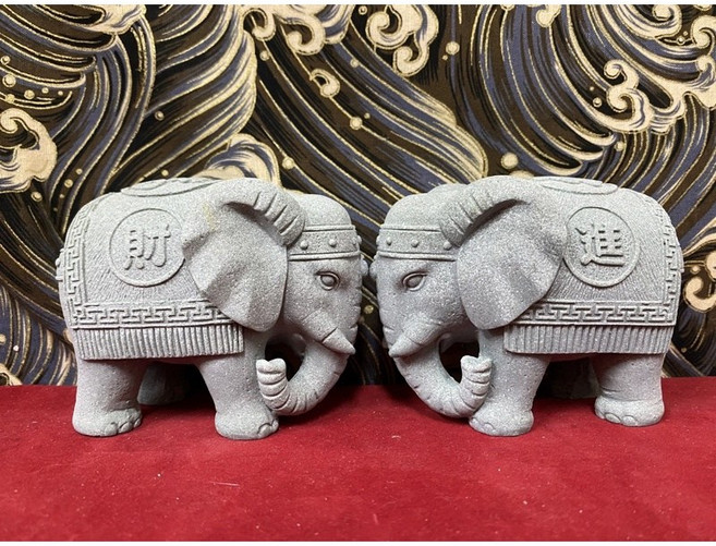 京綸 石獅子石象石雕擺設，辦公室居家裝飾，水族箱造景擺件，增添空間藝術氣息, 石象無底座（一對）,中