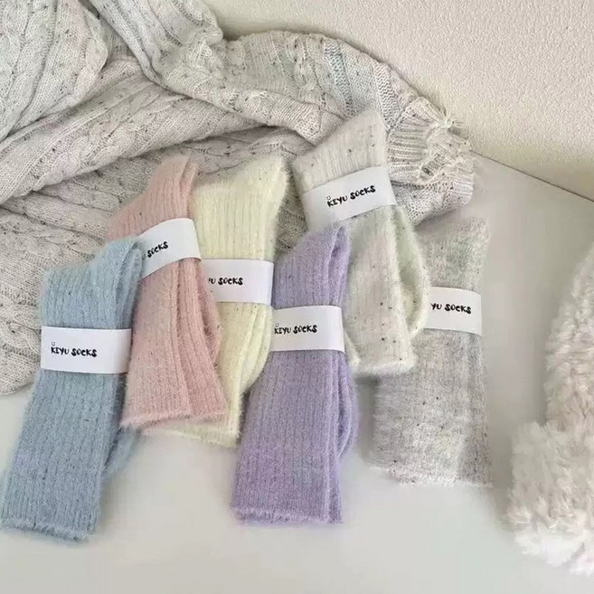 여성용 수면양말 보온 방한 무압박 임산부 파스텔 앙고라 6켤레 1세트 (4139)