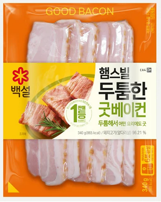 CJ 백설 햄스빌 두툼한 굿베이컨, 340g, 2개