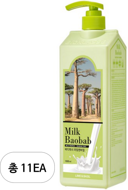 밀크바오밥 바디워시 라임앤바질, 1L, 11개