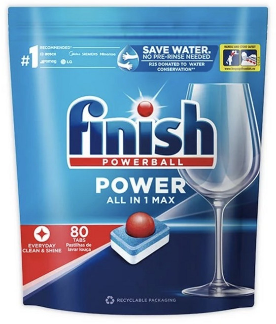 Finish Powerball Power All In 1 Max 洗碗錠 節省用水 無需預洗, 80個, 1.28L