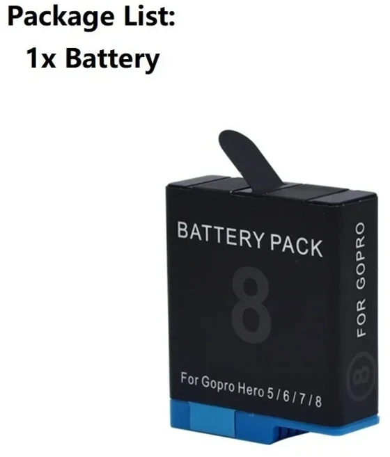 고프로 히어로8 1800mAh 카메라 배터리 블랙 8 7 6 5용 AHDBT801 액세서리 충전기, 02 1Pcs
