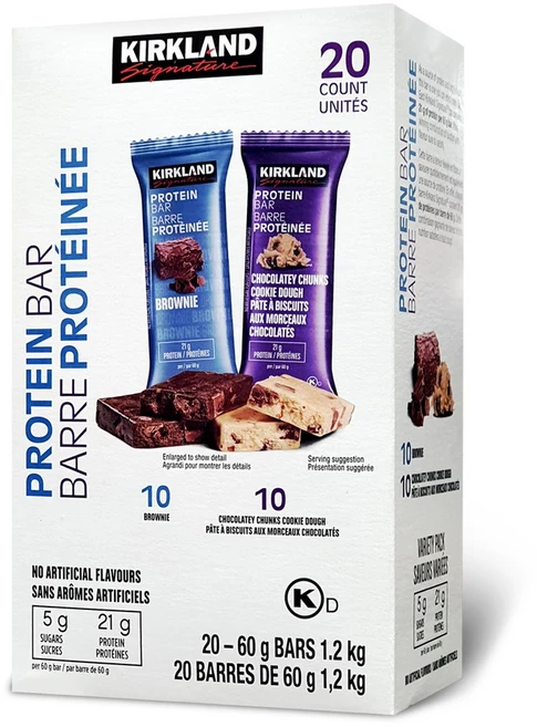 커클랜드시그니춰 프로틴 바 60g 초콜릿 브라우니 + 칩 쿠키 도우 프로틴바, 1.2kg, 1개 - 쿠팡