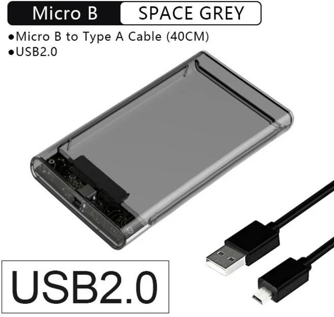 UTHAI G06 2.5인치 HDD 인클로저 USB3.0/2.0 시리얼 포트 SATA SSD 하드 드라이브 케이스 최대 6TB 지원 투, 02 SpaceGray-USB2.0