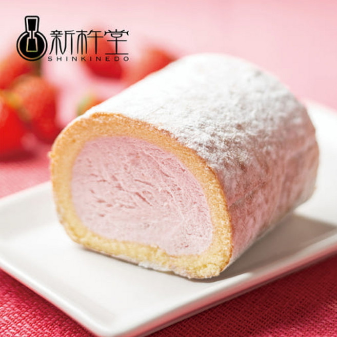 [신키네도] 일본 음식 디저트 생크림 가득 딸기 롤케이크 하프 175g, 1개