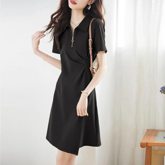 휠렉스 여성 카라넥 루즈핏 집업 반팔 원피스 YA18