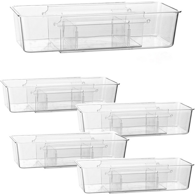 투명 맞춤 길이조절 수저정리함 싱크대 서랍 정리 수저 보관함 세트, 5개, 투명칸막이