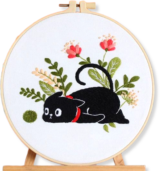 레아채 DIY 고양이 감성 자수, 꽃밭냥, 1개